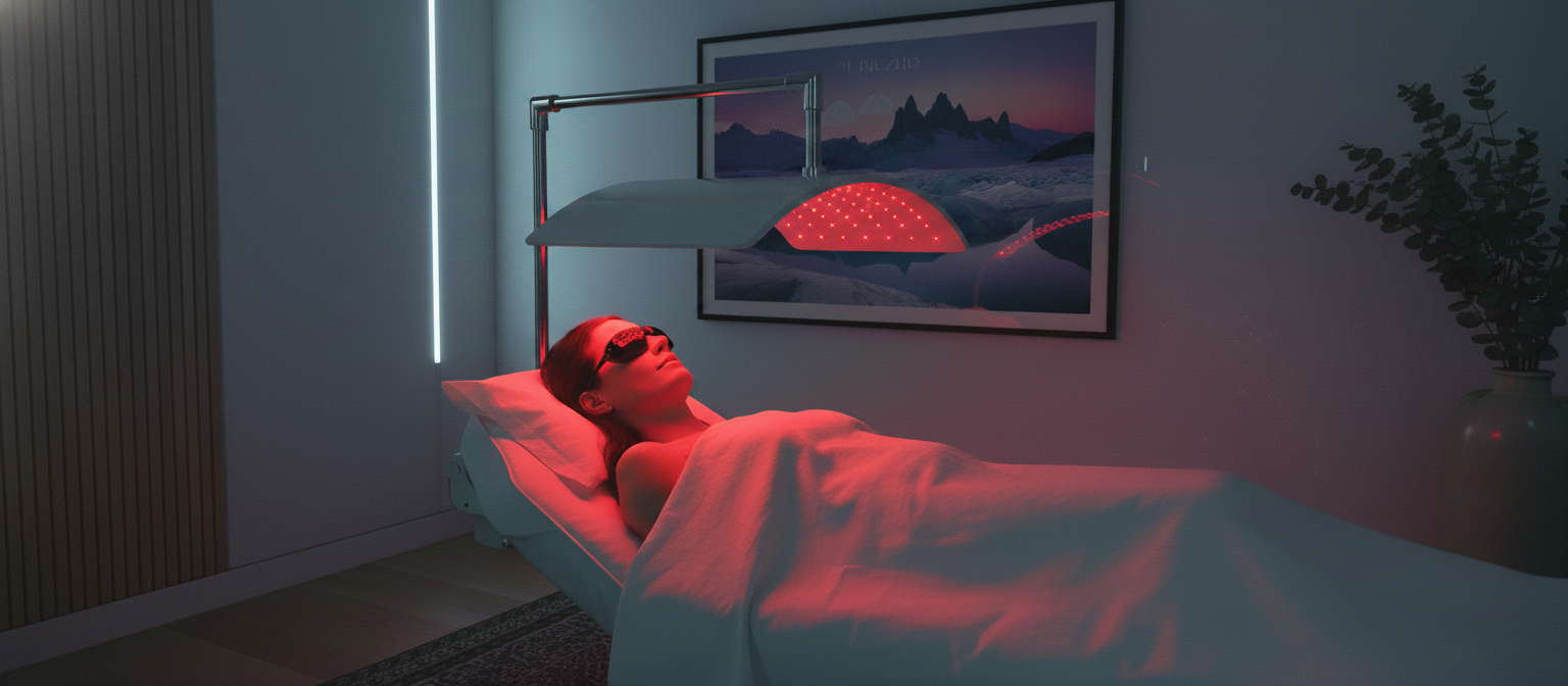 Red light therapy facial treatment at Below Zero Spa — Swiss-inspired luxury skincare in Victor NY
